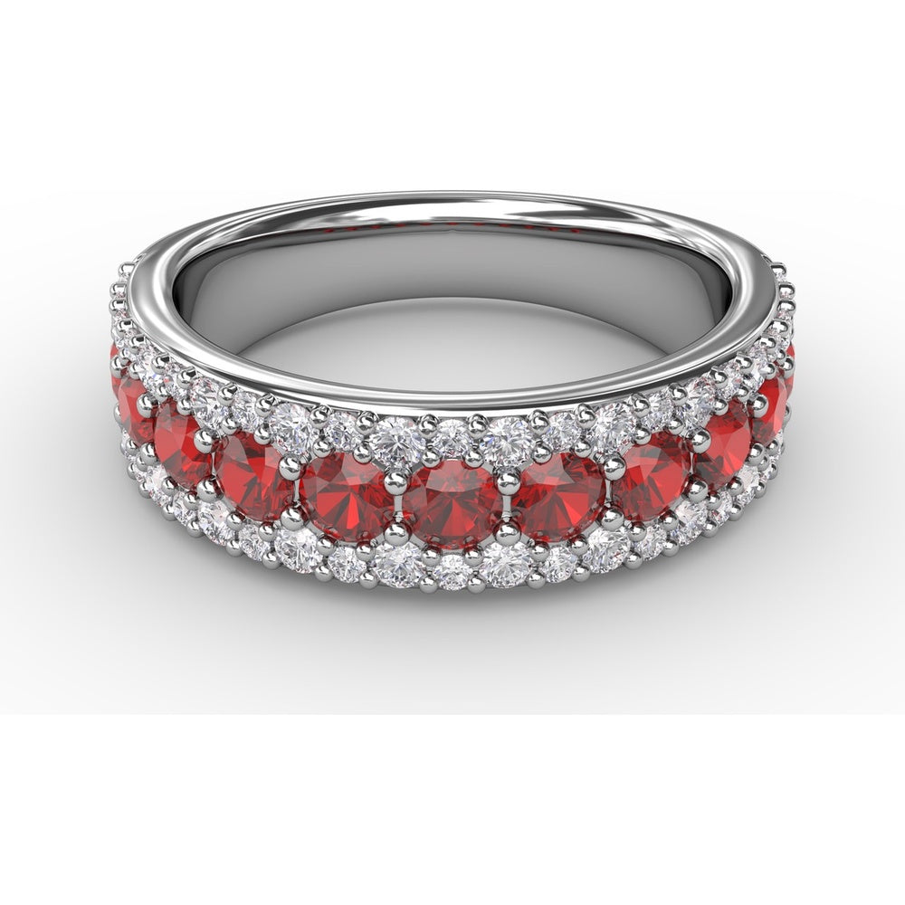 Three-Row Band with Round Rubies and Pavé Diamonds by Fana - 1.75 Carat Total Gemstone Weight
