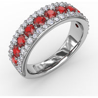 Three-Row Band with Round Rubies and Pavé Diamonds by Fana - 1.75 Carat Total Gemstone Weight