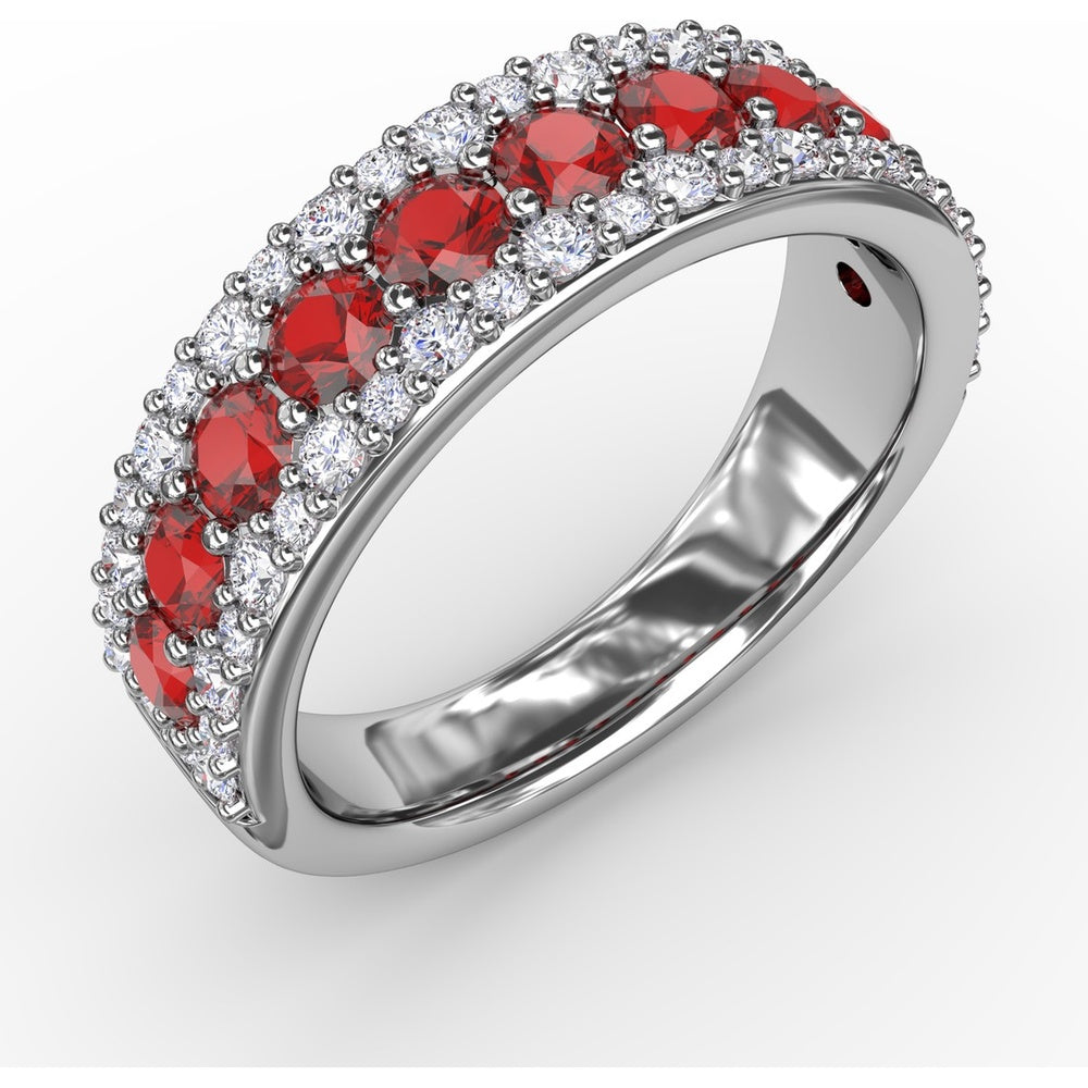 Three-Row Band with Round Rubies and Pavé Diamonds by Fana - 1.75 Carat Total Gemstone Weight