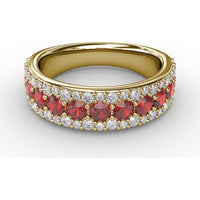 Three-Row Band with Round Rubies and Pavé Diamonds by Fana - 1.75 Carat Total Gemstone Weight
