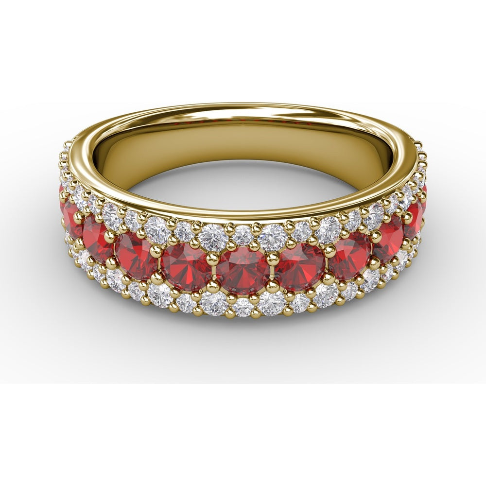 Three-Row Band with Round Rubies and Pavé Diamonds by Fana - 1.75 Carat Total Gemstone Weight