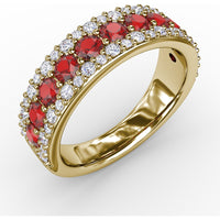 Three-Row Band with Round Rubies and Pavé Diamonds by Fana - 1.75 Carat Total Gemstone Weight