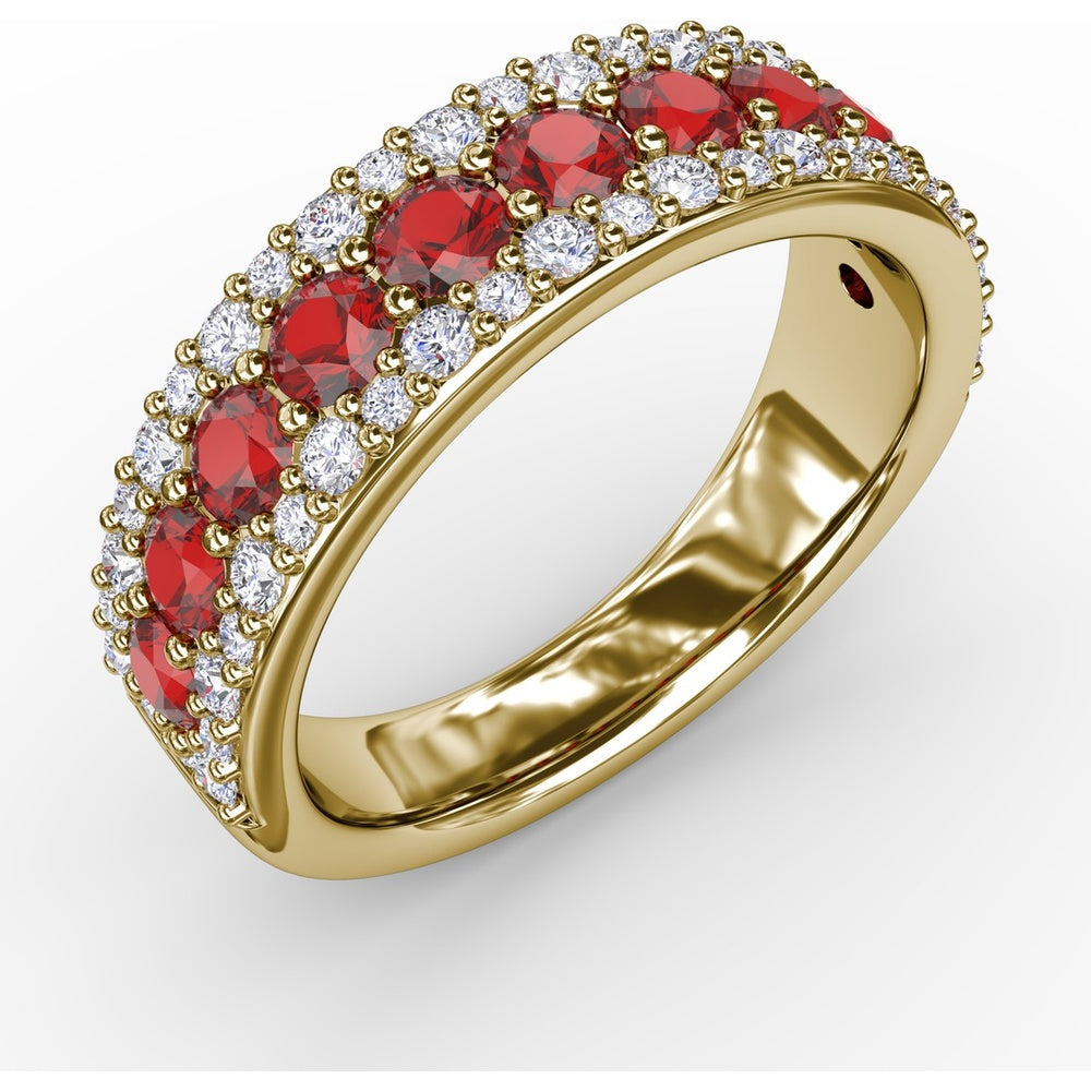 Three-Row Band with Round Rubies and Pavé Diamonds by Fana - 1.75 Carat Total Gemstone Weight