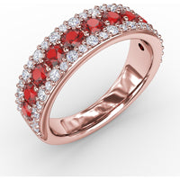 Three-Row Band with Round Rubies and Pavé Diamonds by Fana - 1.75 Carat Total Gemstone Weight