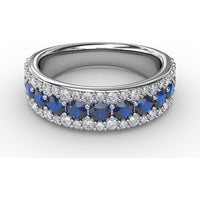 Three Row Band with Round Sapphires and Pavé Diamonds by Fana - 1.64 Carat Total Gemstone Weight