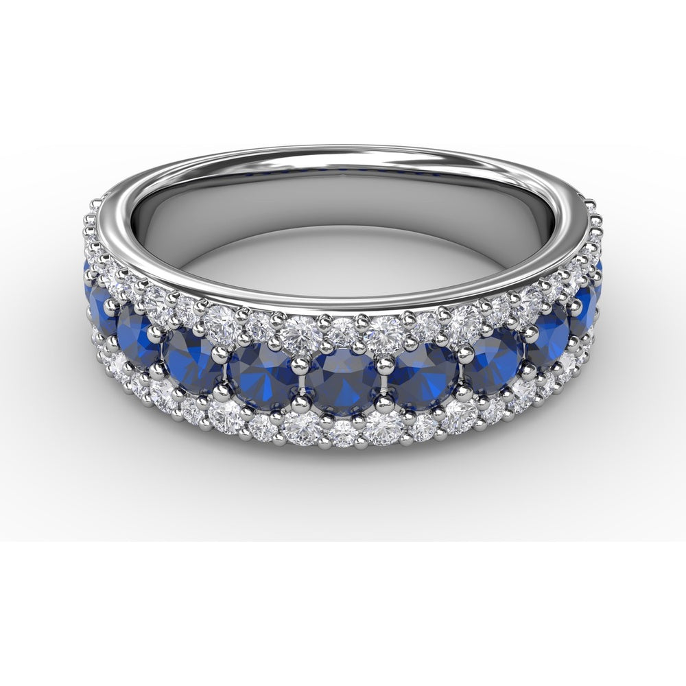 Three Row Band with Round Sapphires and Pavé Diamonds by Fana - 1.64 Carat Total Gemstone Weight
