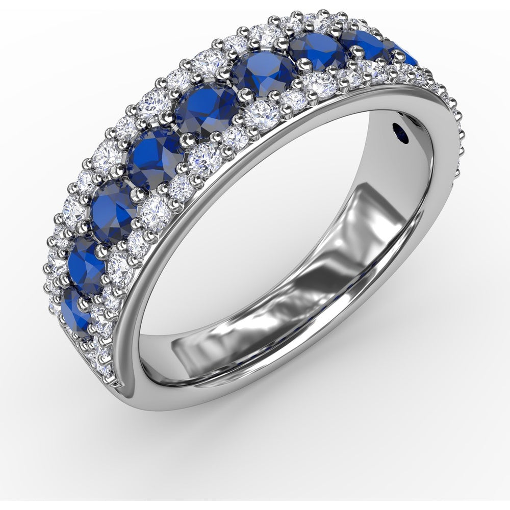 Three Row Band with Round Sapphires and Pavé Diamonds by Fana - 1.64 Carat Total Gemstone Weight