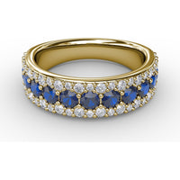 Three Row Band with Round Sapphires and Pavé Diamonds by Fana - 1.64 Carat Total Gemstone Weight