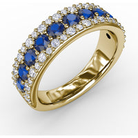 Three Row Band with Round Sapphires and Pavé Diamonds by Fana - 1.64 Carat Total Gemstone Weight