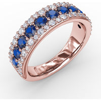 Three Row Band with Round Sapphires and Pavé Diamonds by Fana - 1.64 Carat Total Gemstone Weight