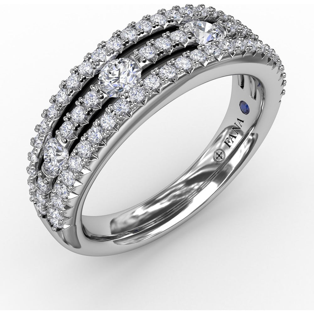 Three-Row Diamond Band with Pavé and Channel Set Round Diamonds by Fana - 0.79 Carat Total Diamond Weight