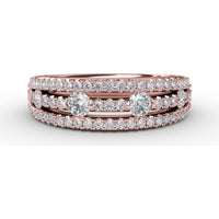 Three-Row Diamond Band with Pavé and Channel Set Round Diamonds by Fana - 0.79 Carat Total Diamond Weight