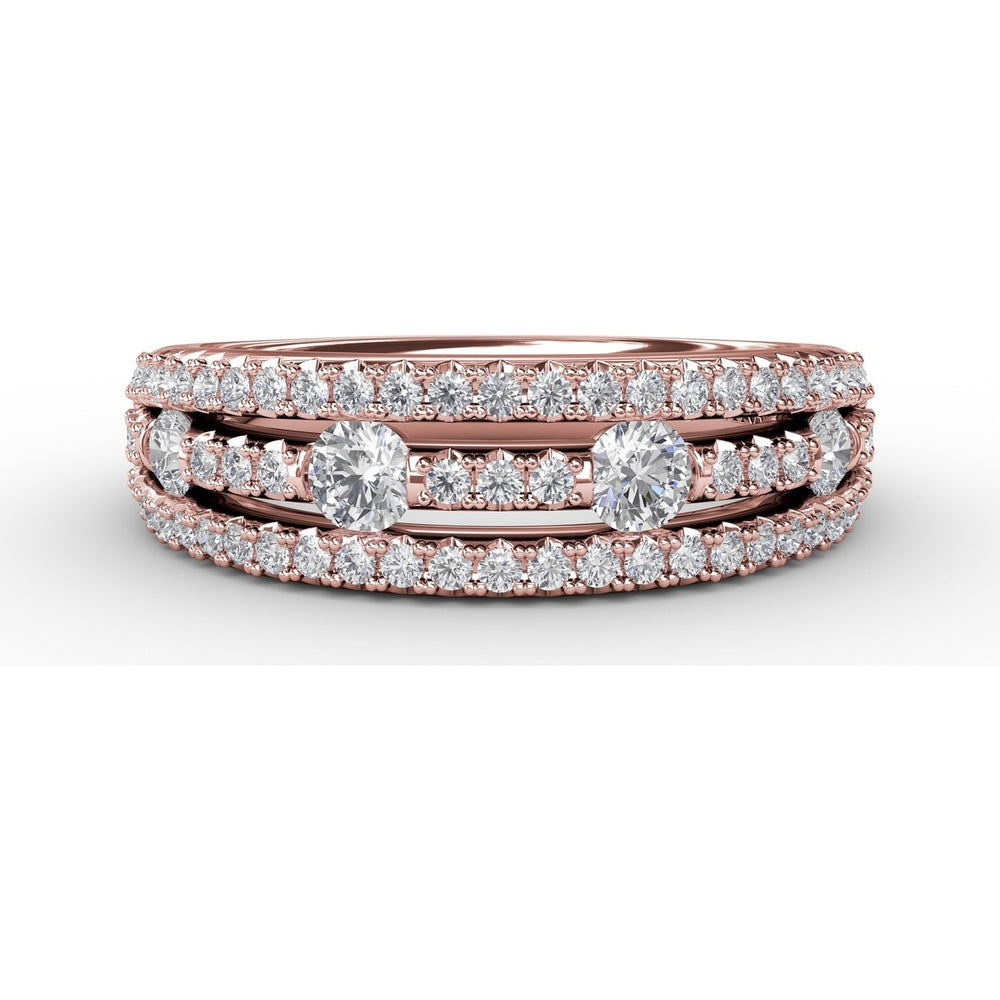 Three-Row Diamond Band with Pavé and Channel Set Round Diamonds by Fana - 0.79 Carat Total Diamond Weight