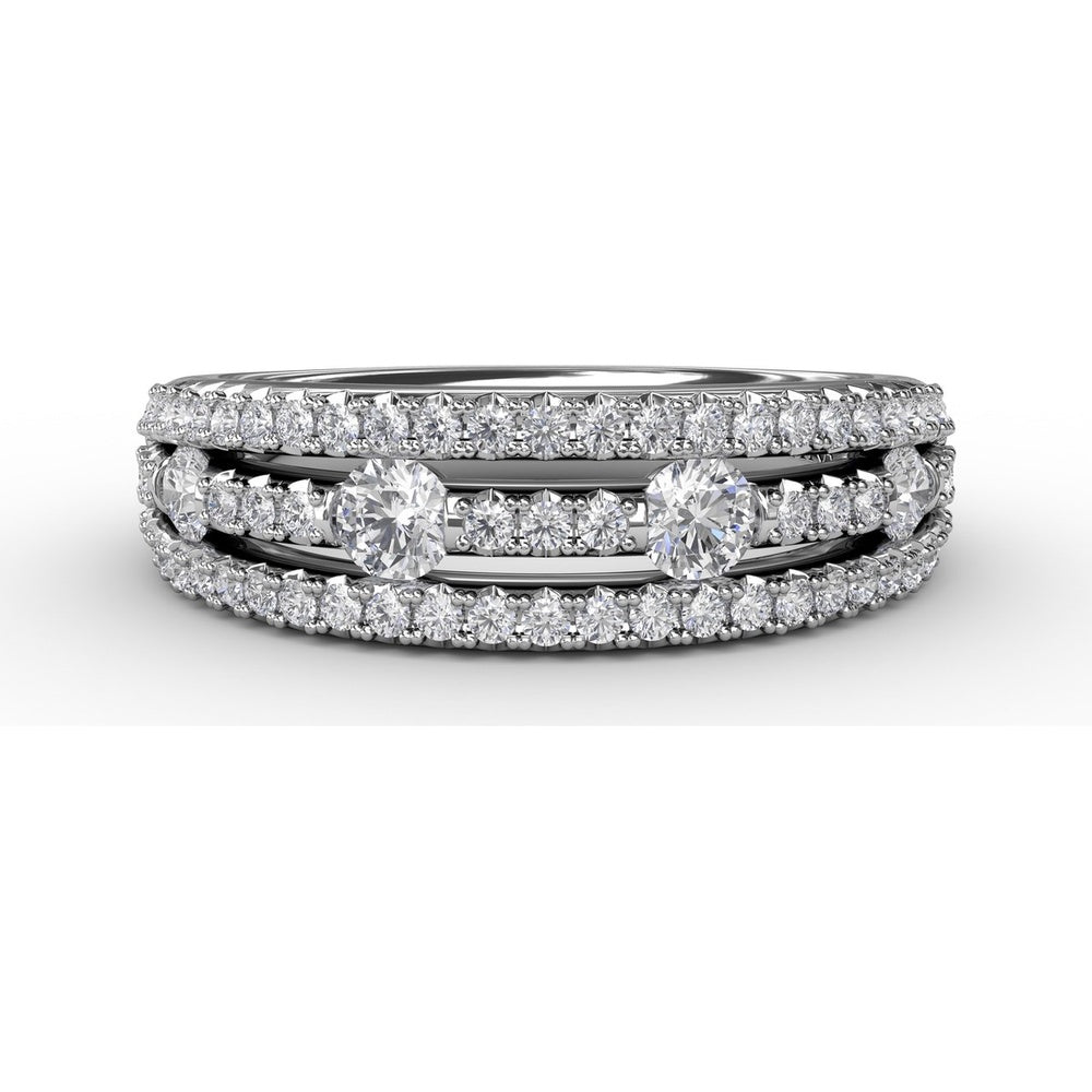 Three-Row Diamond Band with Pavé and Channel Set Round Diamonds by Fana - 0.79 Carat Total Diamond Weight