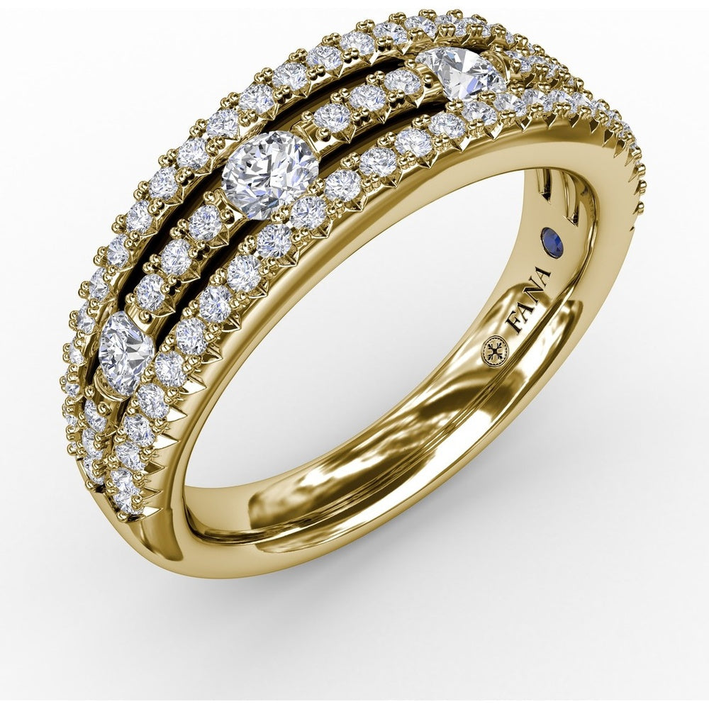 Three-Row Diamond Band with Pavé and Channel Set Round Diamonds by Fana - 0.79 Carat Total Diamond Weight