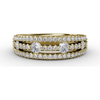 Three-Row Diamond Band with Pavé and Channel Set Round Diamonds by Fana - 0.79 Carat Total Diamond Weight