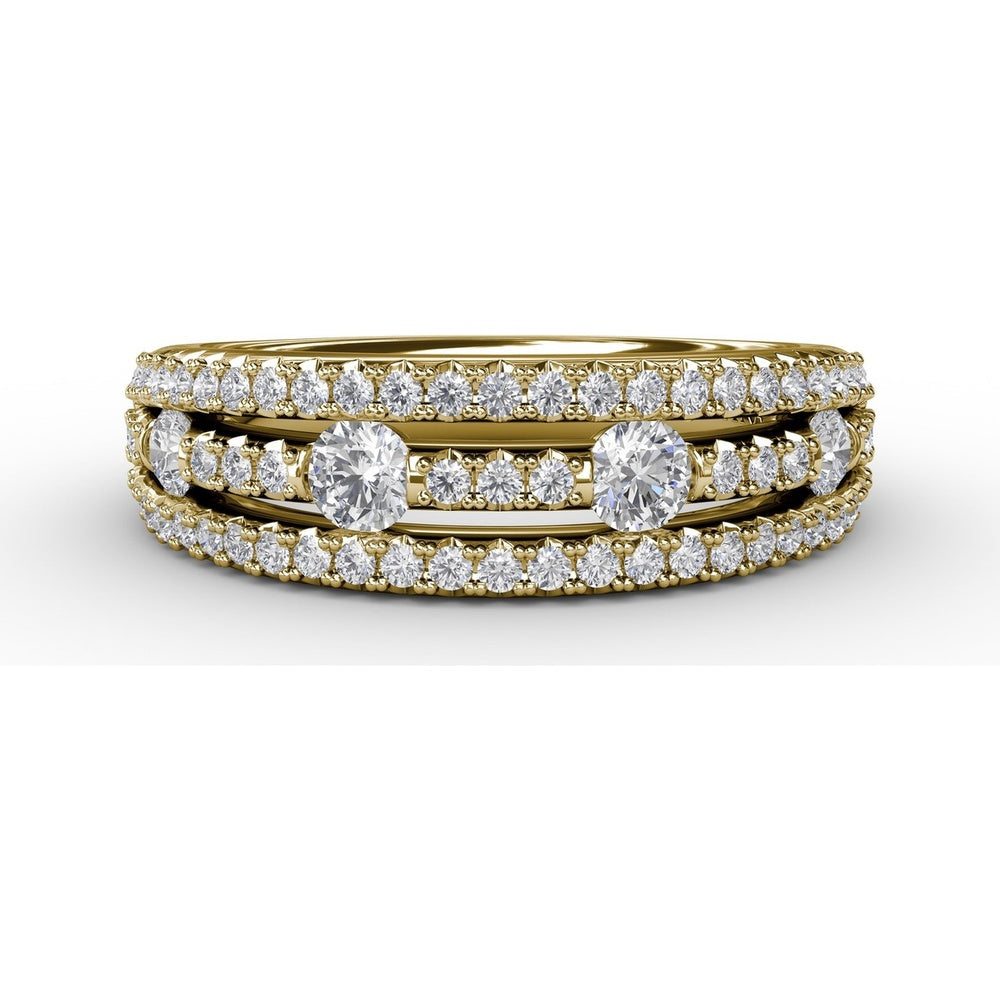 Three-Row Diamond Band with Pavé and Channel Set Round Diamonds by Fana - 0.79 Carat Total Diamond Weight