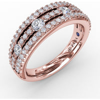 Three-Row Diamond Band with Pavé and Channel Set Round Diamonds by Fana - 0.79 Carat Total Diamond Weight