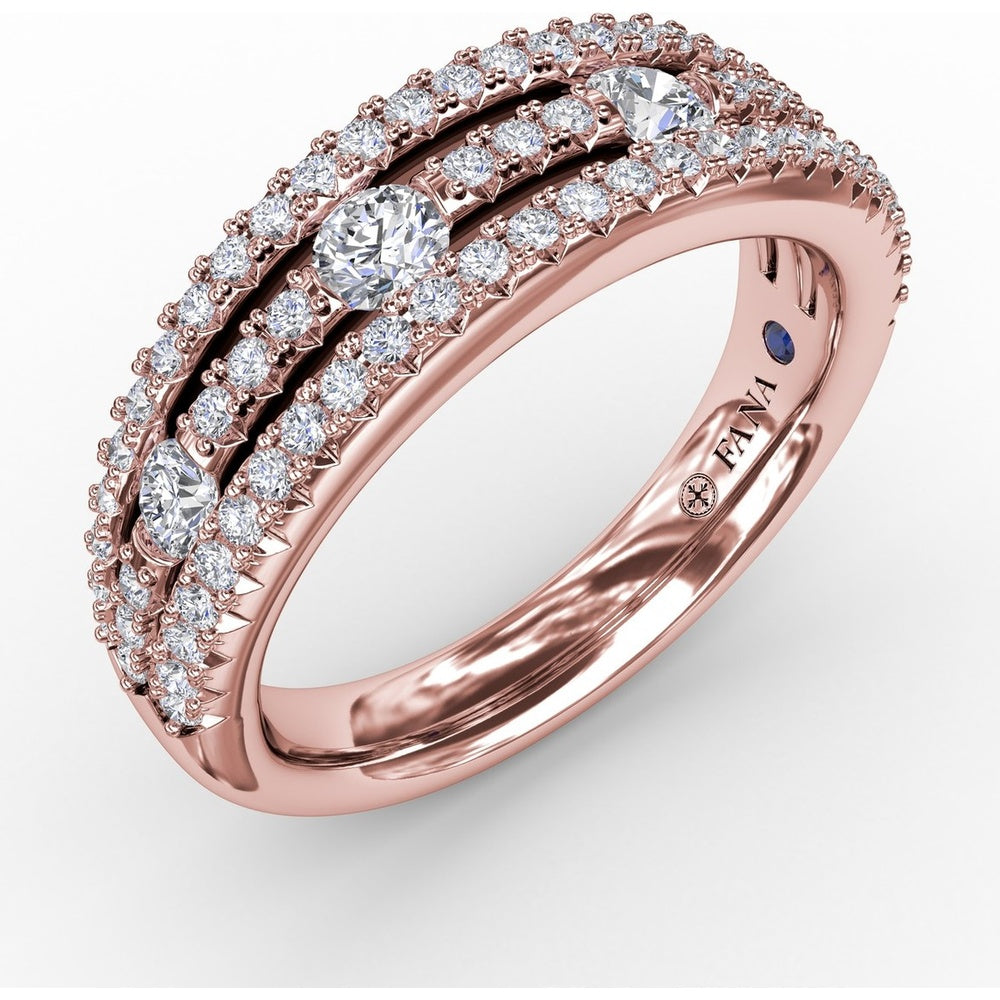 Three-Row Diamond Band with Pavé and Channel Set Round Diamonds by Fana - 0.79 Carat Total Diamond Weight