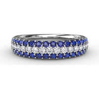 Three Row Pavé Band with Round Blue Sapphires and Diamonds by Fana - 1.04 Carat Total Sapphire Weight