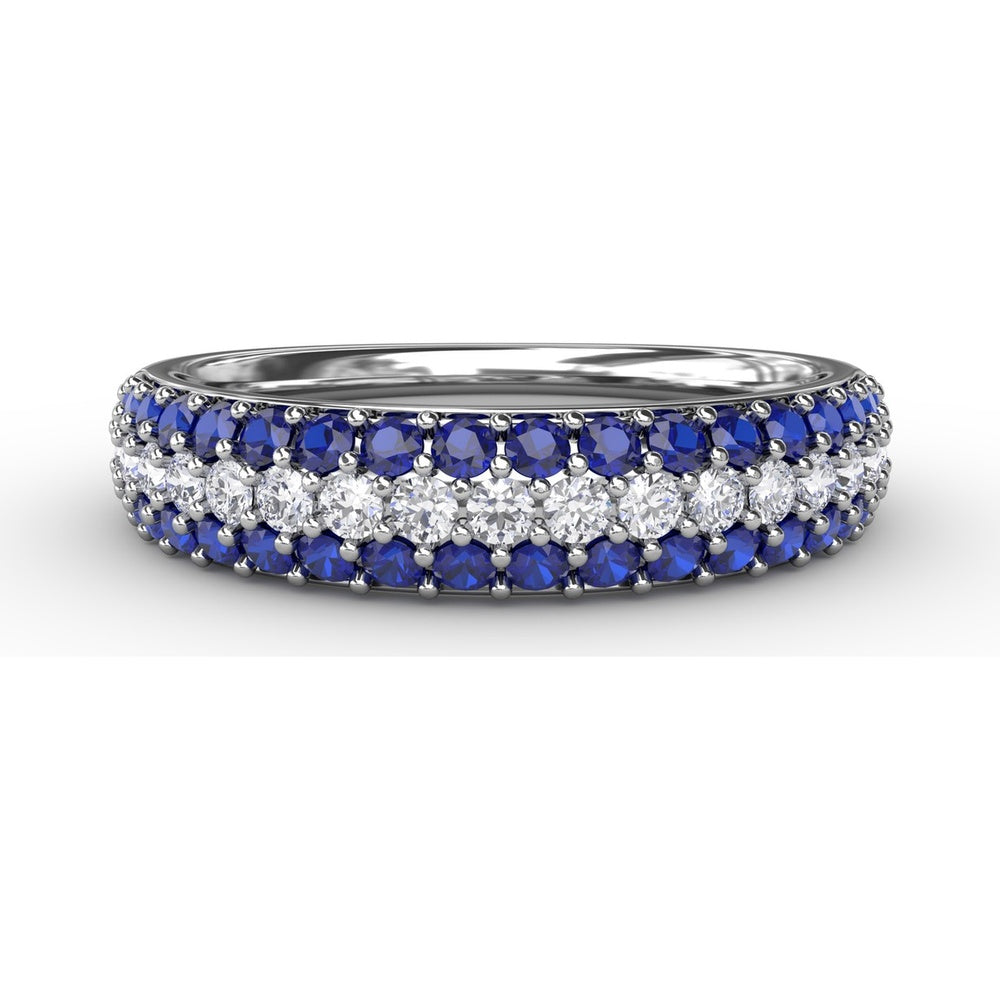 Three Row Pavé Band with Round Blue Sapphires and Diamonds by Fana - 1.04 Carat Total Sapphire Weight