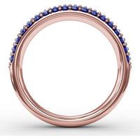 Three Row Pavé Band with Round Blue Sapphires and Diamonds by Fana - 1.04 Carat Total Sapphire Weight
