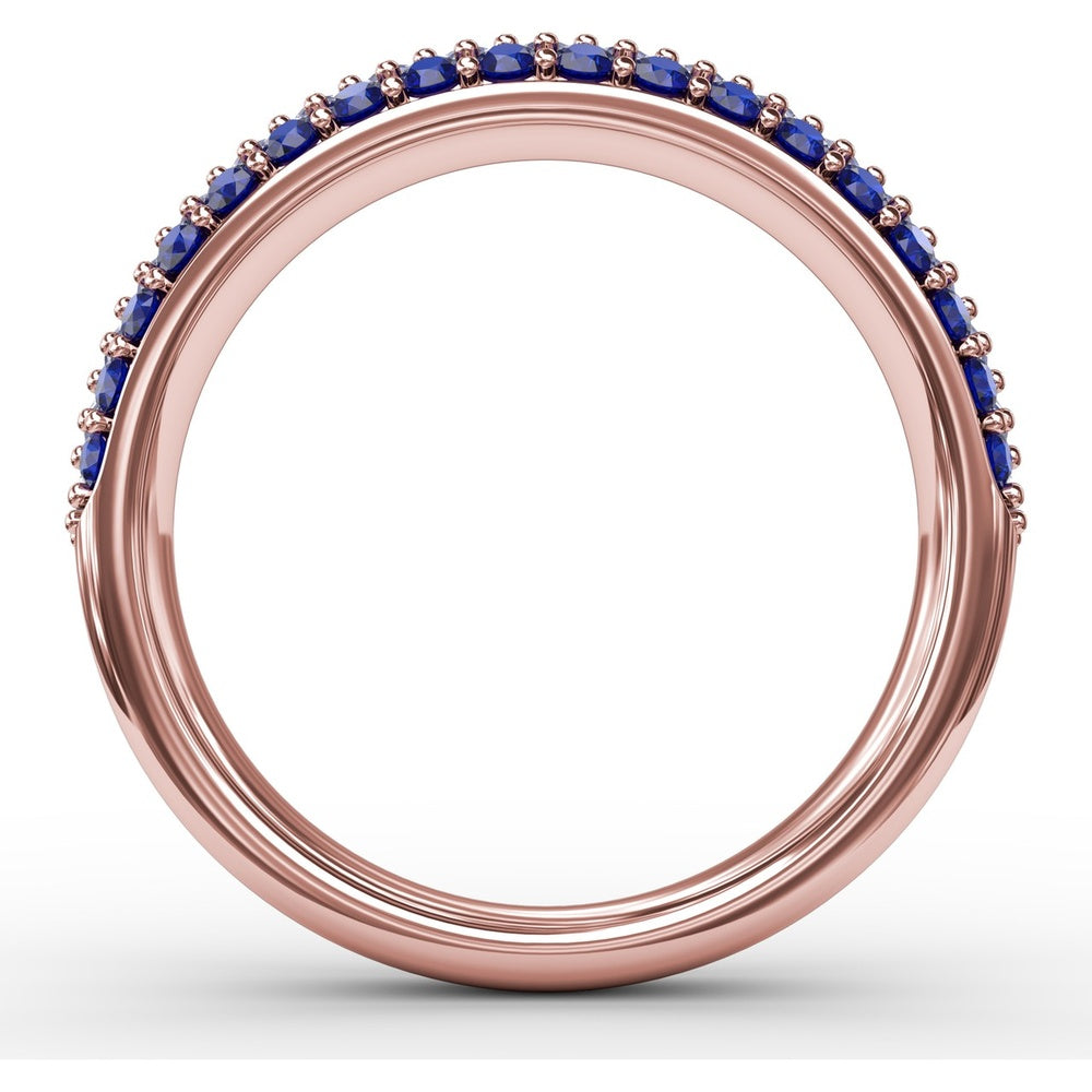 Three Row Pavé Band with Round Blue Sapphires and Diamonds by Fana - 1.04 Carat Total Sapphire Weight