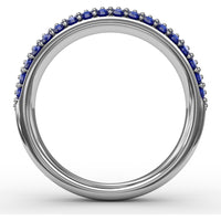 Three Row Pavé Band with Round Blue Sapphires and Diamonds by Fana - 1.04 Carat Total Sapphire Weight