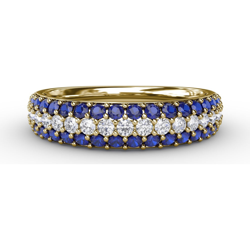 Three Row Pavé Band with Round Blue Sapphires and Diamonds by Fana - 1.04 Carat Total Sapphire Weight