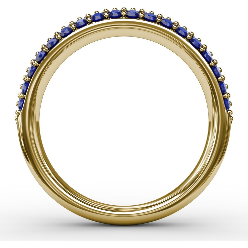 Three Row Pavé Band with Round Blue Sapphires and Diamonds by Fana - 1.04 Carat Total Sapphire Weight