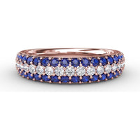 Three Row Pavé Band with Round Blue Sapphires and Diamonds by Fana - 1.04 Carat Total Sapphire Weight
