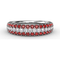 Three Row Pavé Band with Round Rubies and White Stones by Fana - 1.04 Carat Total Gemstone Weight