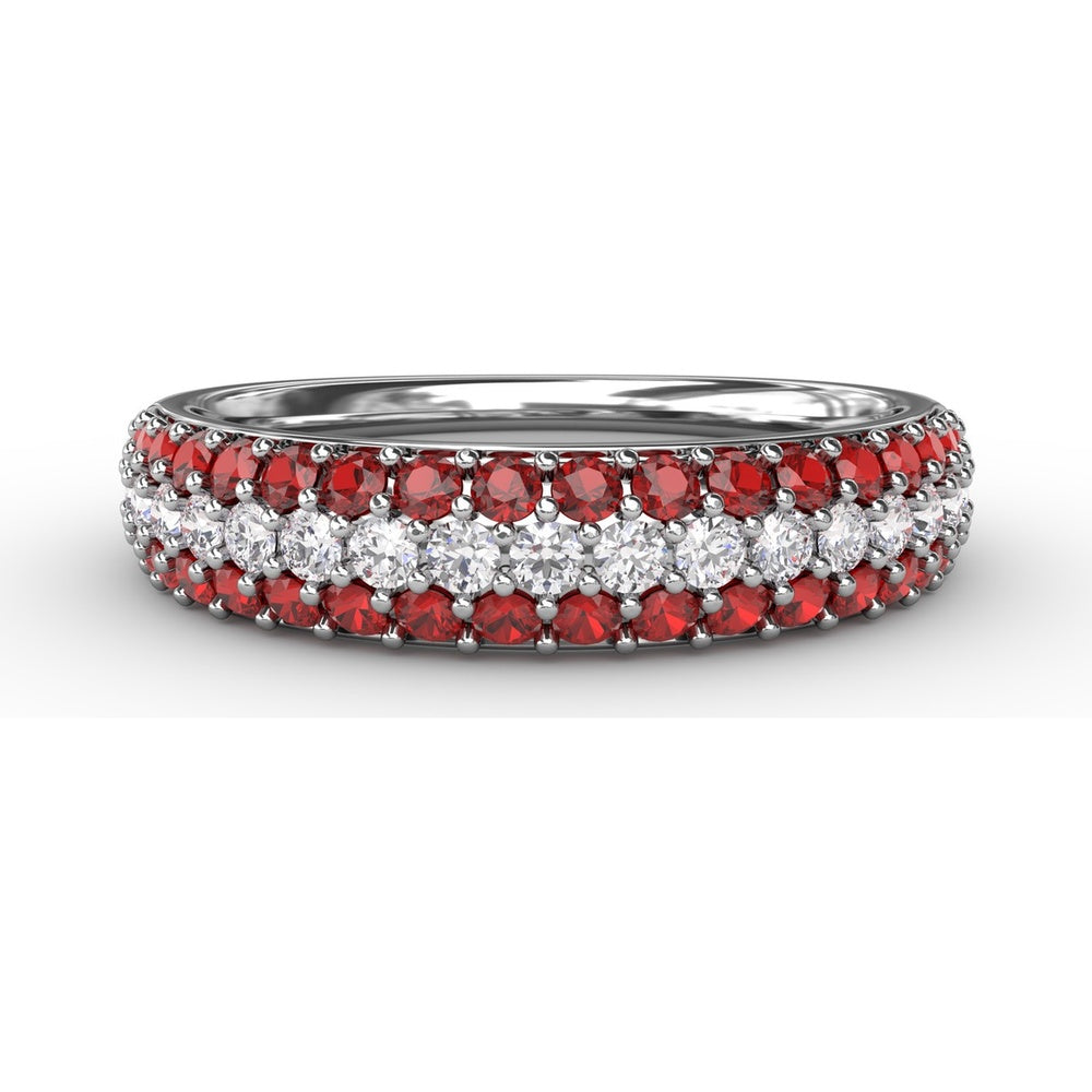 Three Row Pavé Band with Round Rubies and White Stones by Fana - 1.04 Carat Total Gemstone Weight