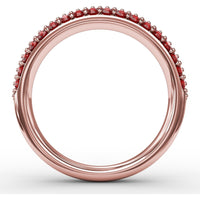 Three Row Pavé Band with Round Rubies and White Stones by Fana - 1.04 Carat Total Gemstone Weight
