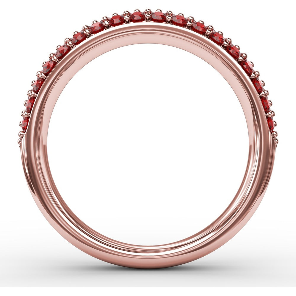 Three Row Pavé Band with Round Rubies and White Stones by Fana - 1.04 Carat Total Gemstone Weight