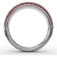 Three Row Pavé Band with Round Rubies and White Stones by Fana - 1.04 Carat Total Gemstone Weight
