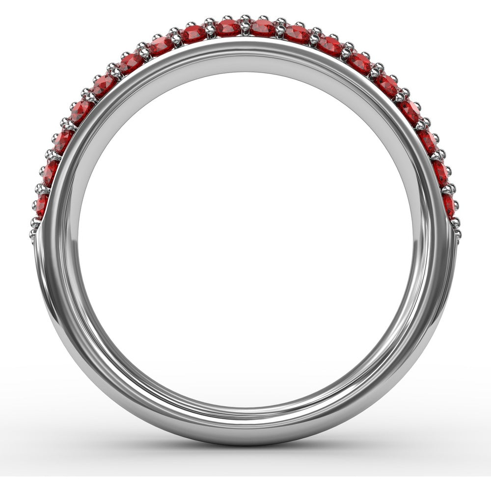 Three Row Pavé Band with Round Rubies and White Stones by Fana - 1.04 Carat Total Gemstone Weight