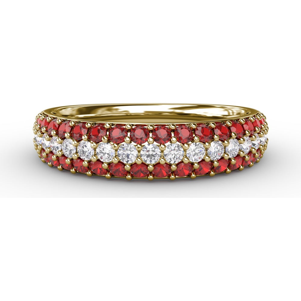 Three Row Pavé Band with Round Rubies and White Stones by Fana - 1.04 Carat Total Gemstone Weight