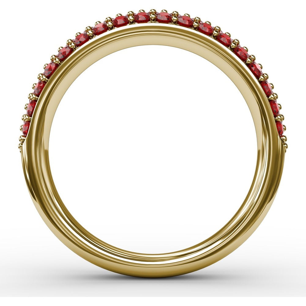 Three Row Pavé Band with Round Rubies and White Stones by Fana - 1.04 Carat Total Gemstone Weight