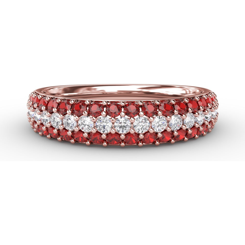 Three Row Pavé Band with Round Rubies and White Stones by Fana - 1.04 Carat Total Gemstone Weight