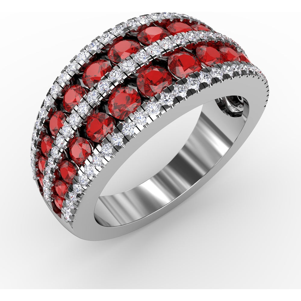 Three-Row Stacked Band with Round Rubies and Pavé Diamonds by Fana - 2.47 Carat Total Gemstone Weight