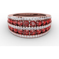 Three-Row Stacked Band with Round Rubies and Pavé Diamonds by Fana - 2.47 Carat Total Gemstone Weight