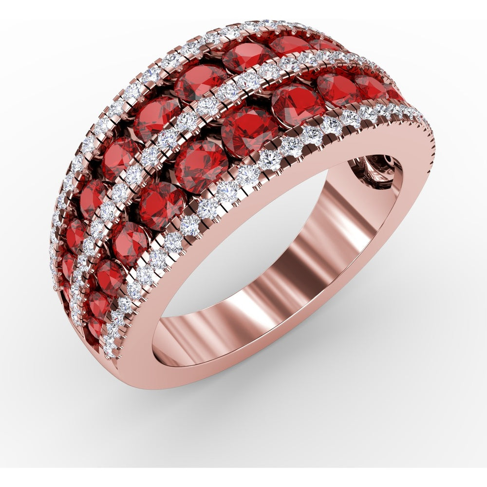 Three-Row Stacked Band with Round Rubies and Pavé Diamonds by Fana - 2.47 Carat Total Gemstone Weight