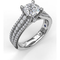 Three Row Stepped Engagement Ring Setting with Pavé Diamonds and Milgrain Detail by Fana - 0.58 Carat Total Diamond Weight
