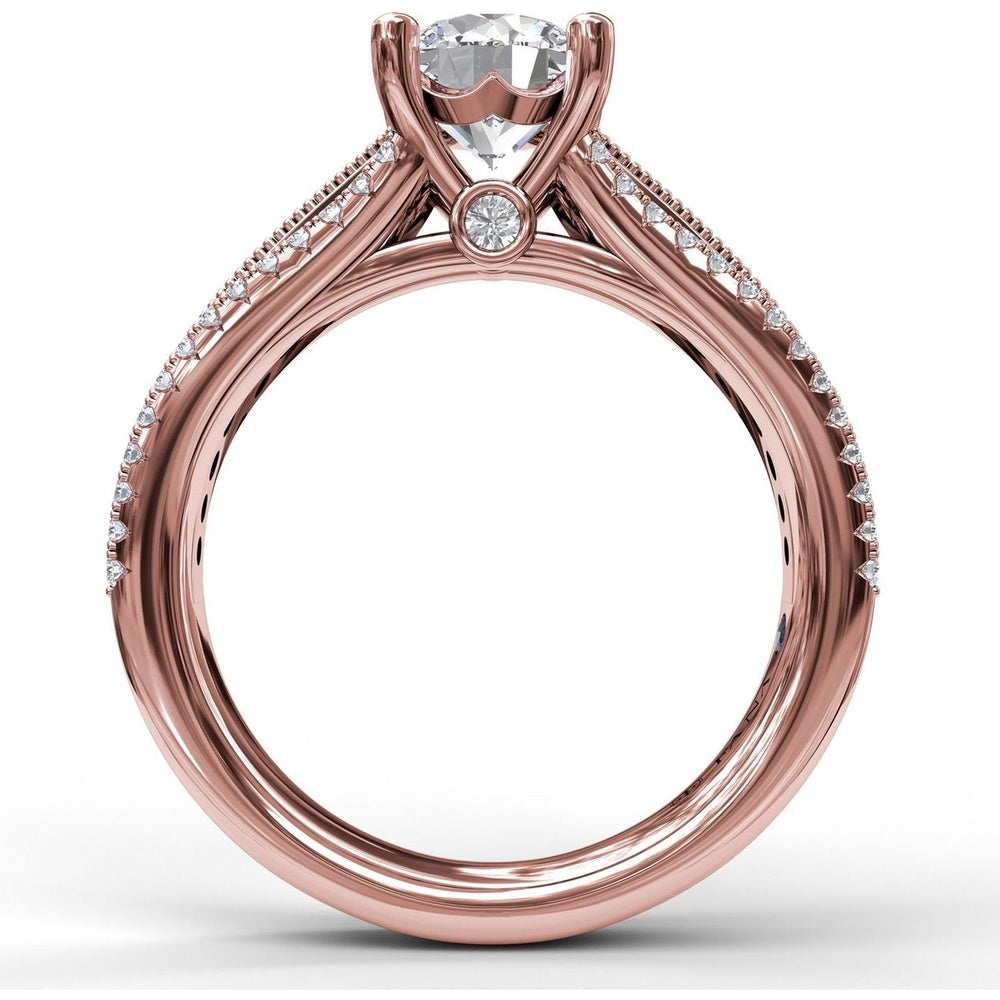 Three Row Stepped Engagement Ring Setting with Pavé Diamonds and Milgrain Detail by Fana - 0.58 Carat Total Diamond Weight