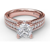 Three Row Stepped Engagement Ring Setting with Pavé Diamonds and Milgrain Detail by Fana - 0.58 Carat Total Diamond Weight