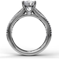 Three Row Stepped Engagement Ring Setting with Pavé Diamonds and Milgrain Detail by Fana - 0.58 Carat Total Diamond Weight