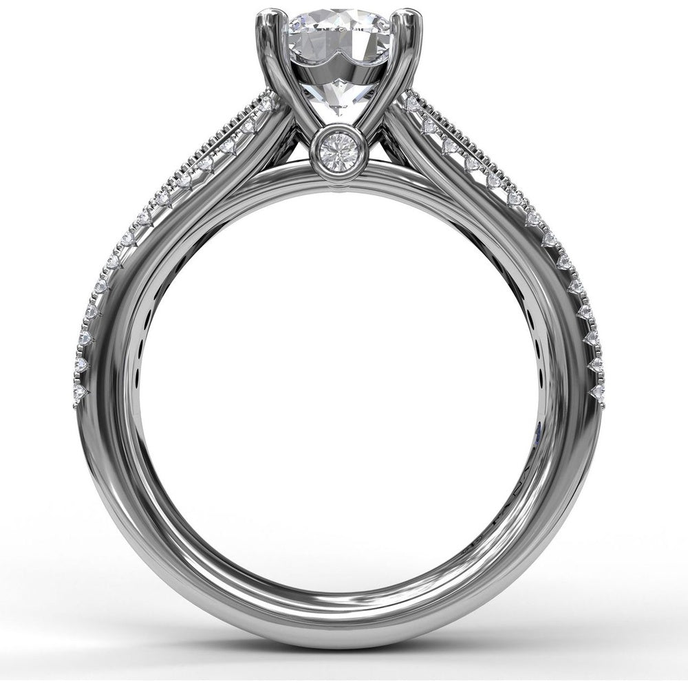 Three Row Stepped Engagement Ring Setting with Pavé Diamonds and Milgrain Detail by Fana - 0.58 Carat Total Diamond Weight
