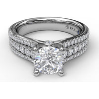 Three Row Stepped Engagement Ring Setting with Pavé Diamonds and Milgrain Detail by Fana - 0.58 Carat Total Diamond Weight