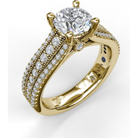 Three Row Stepped Engagement Ring Setting with Pavé Diamonds and Milgrain Detail by Fana - 0.58 Carat Total Diamond Weight
